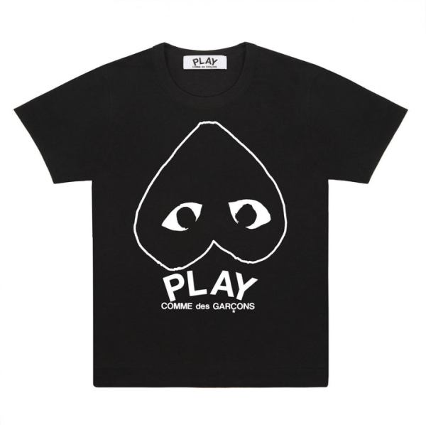 PLAY T-Shirt with White Heart Outline – Black