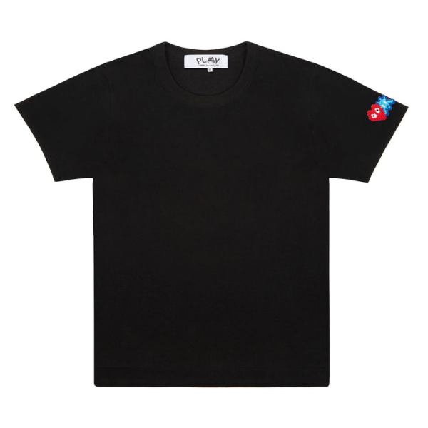 PLAY INVADER BLACK T-SHIRT RED AND BLUE SLEEVE EMBLEM BLACK